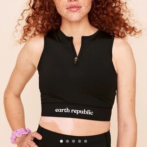 Earth Republic Black Zip Sports Bra Top